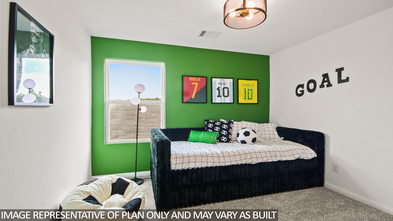 Secondary bedroom with carpet flooring