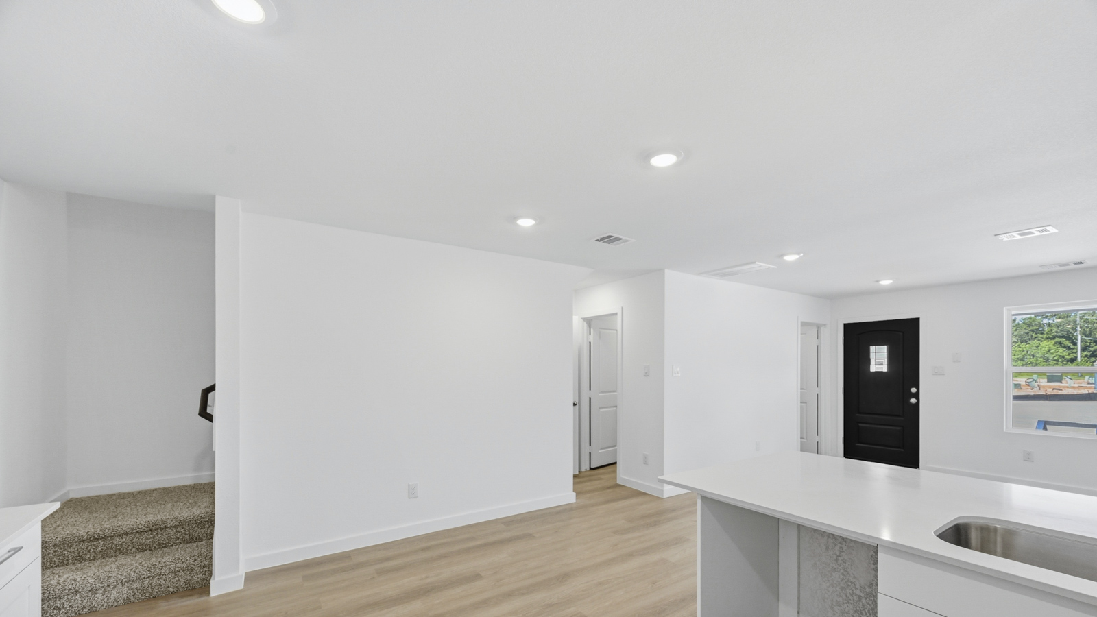 open concept living and dining area