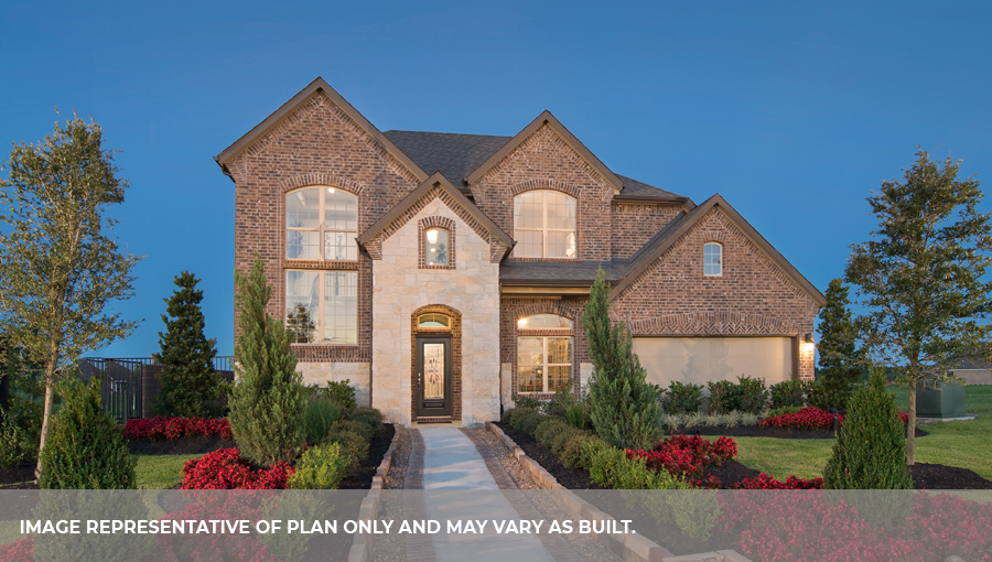 Two-story house with brown and cream details.