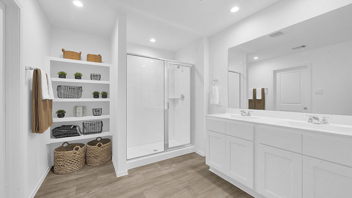 standing shower primary bedroom