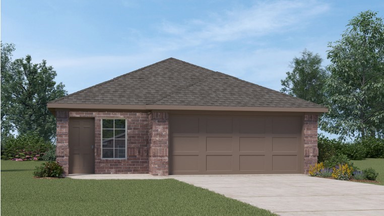 diana traditional brick exterior rendering - singles story home with two car garage