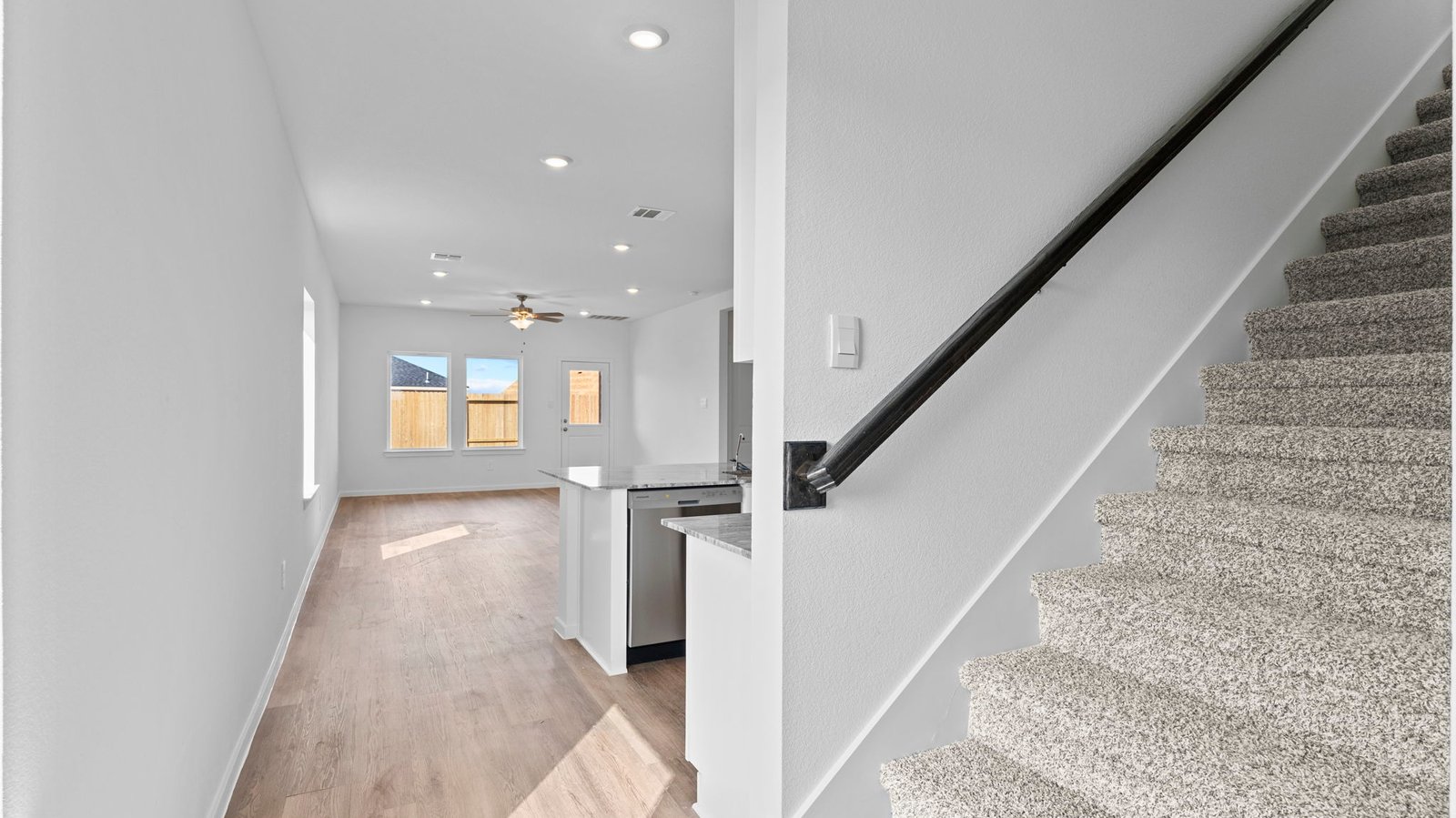 bottom of stairway leading into home