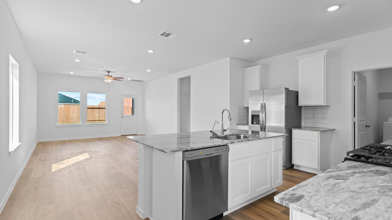 kitchen with stainless stell appliances and island