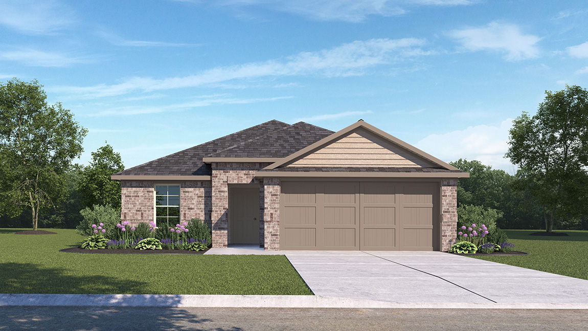Dalton Exterior rending elevation A- single story home with two car garage