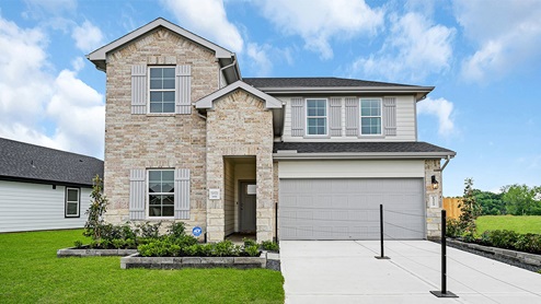 two-story with front brick and siding