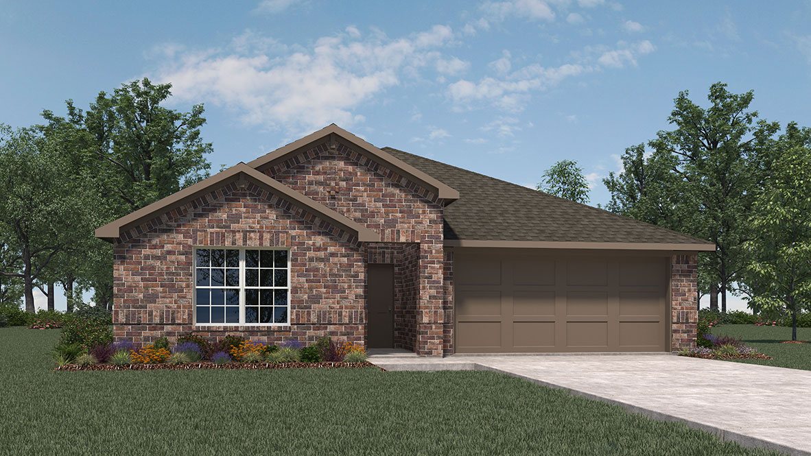 Single-story home with brick siding 2 car garage