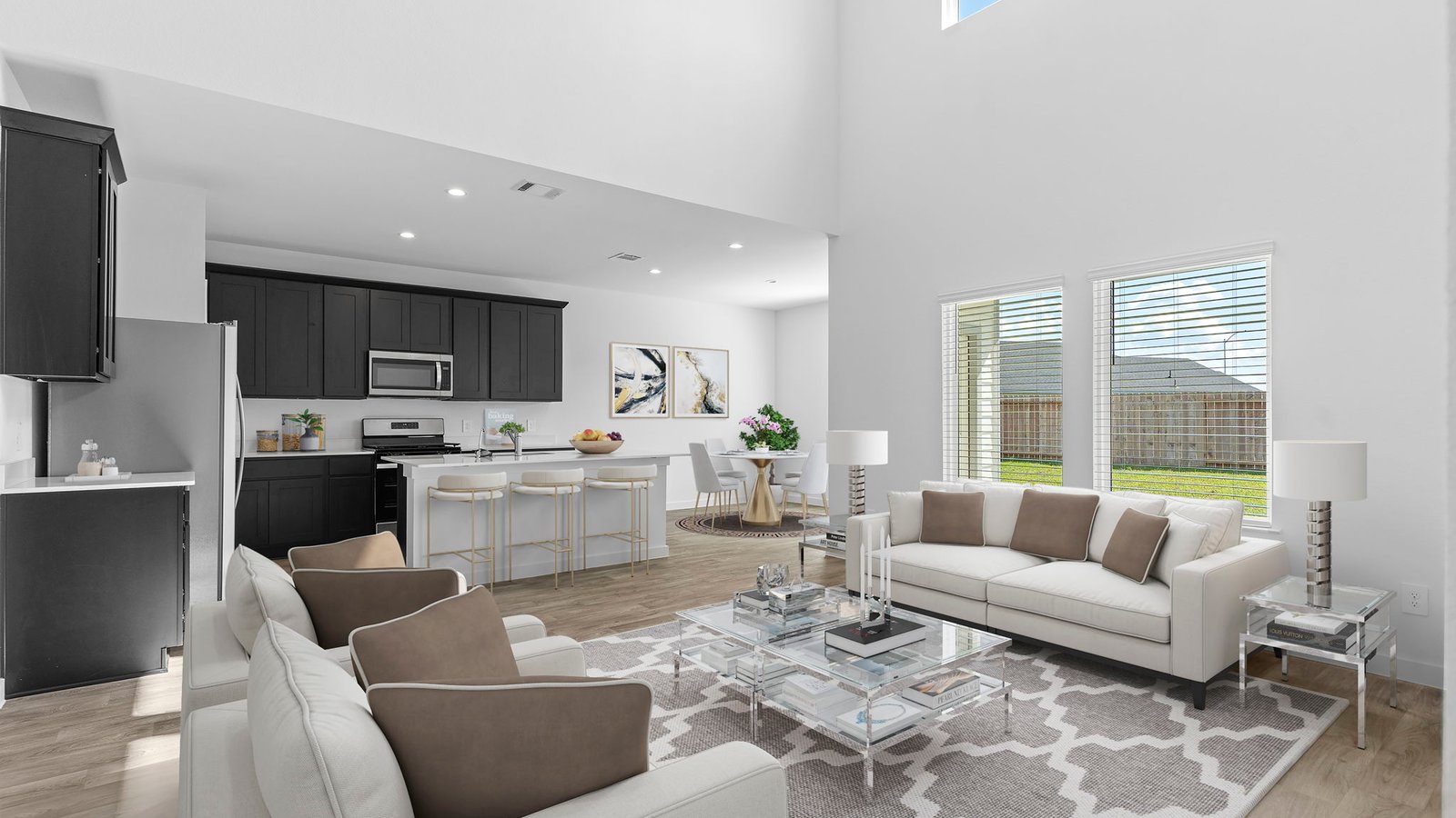 Open concept living, family, dining, and kitchen space