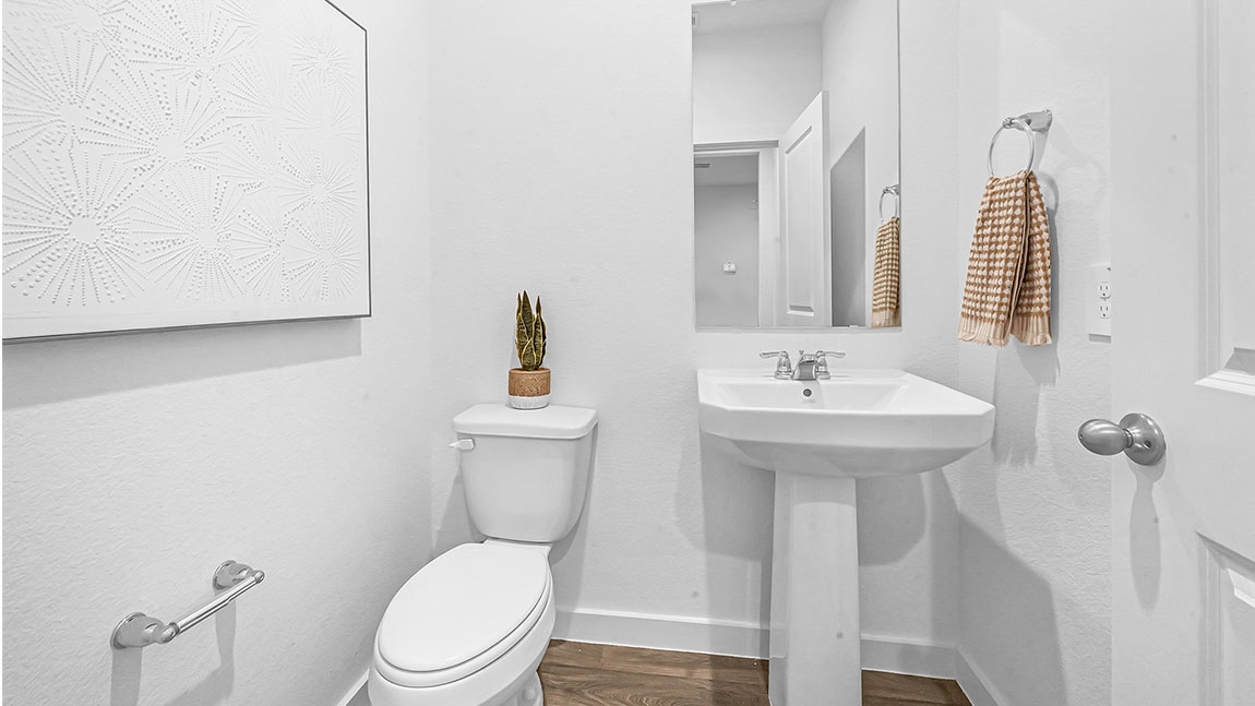 Half bathroom between common spaces