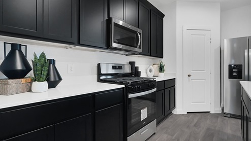 black cabinets with stainless steel appliances