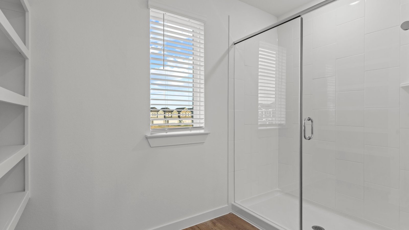 standing shower primary bedroom