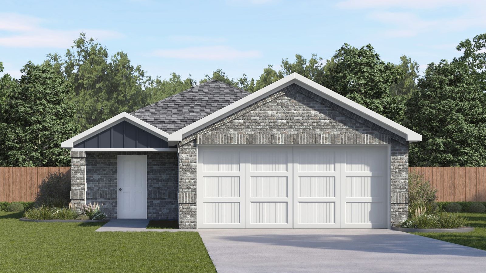 Exterior rendering of single story modern brick style home