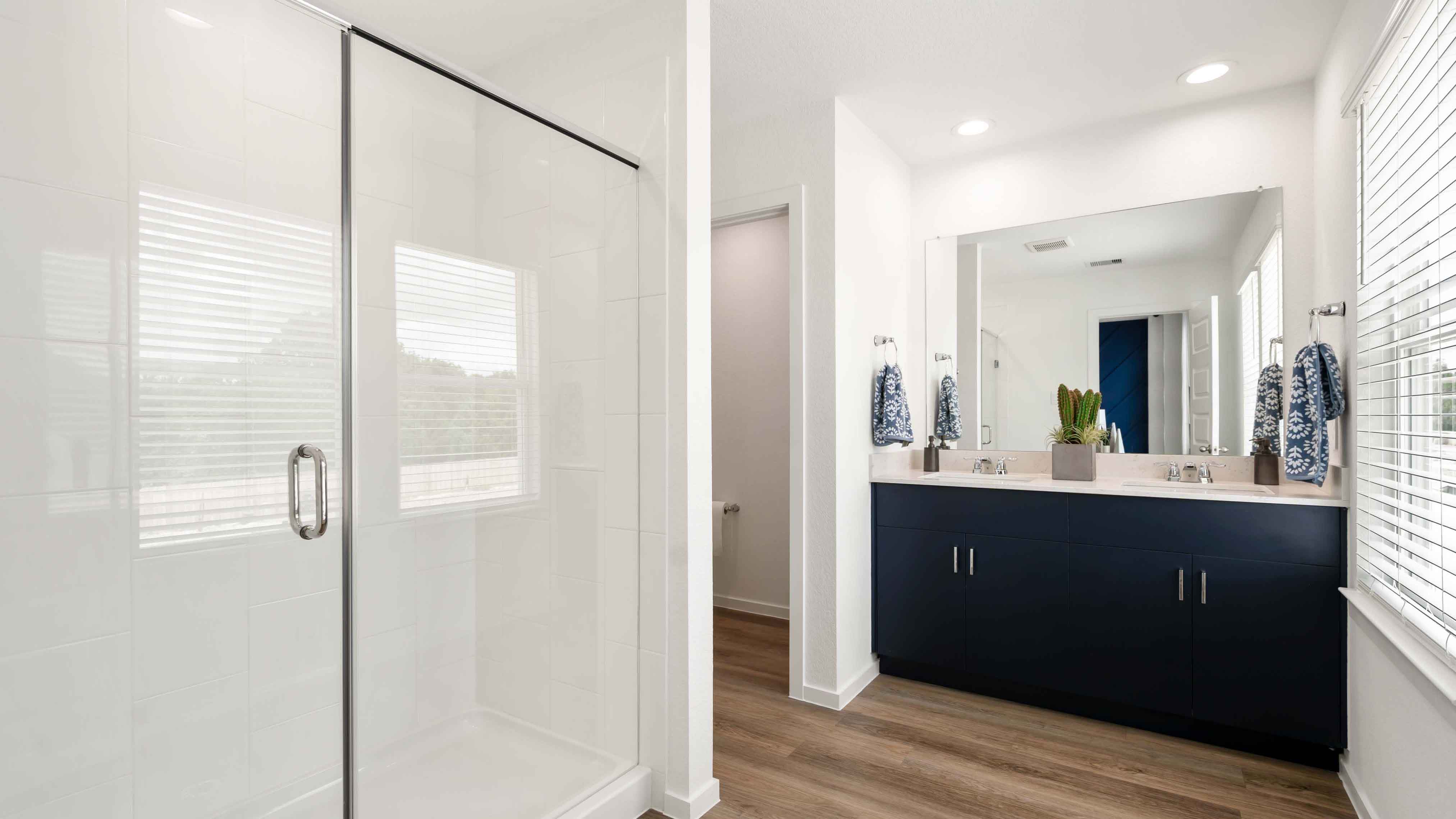 spacious primary bathroom