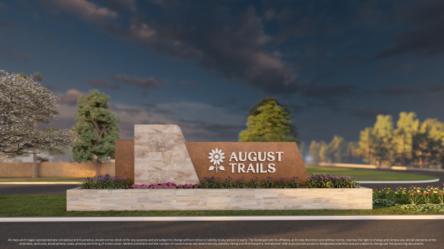 Beautiful rendering of the front entry of August Trails