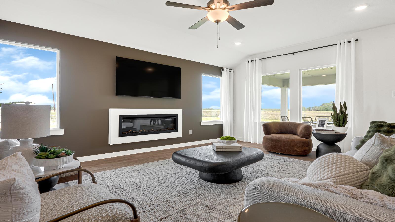 living area with windows