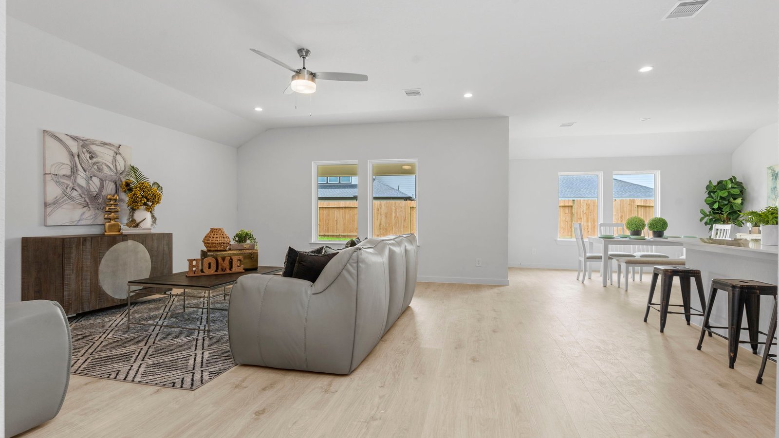 Open concept living, family, dining, and kitchen space