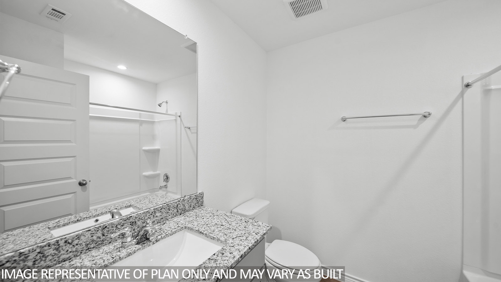 Harris secondary bathroom with granite countertops and tub and shower combo.