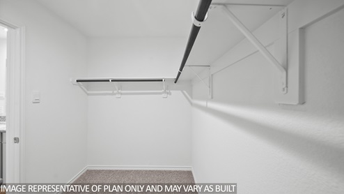 Baxtor primary closet with carpet flooring.