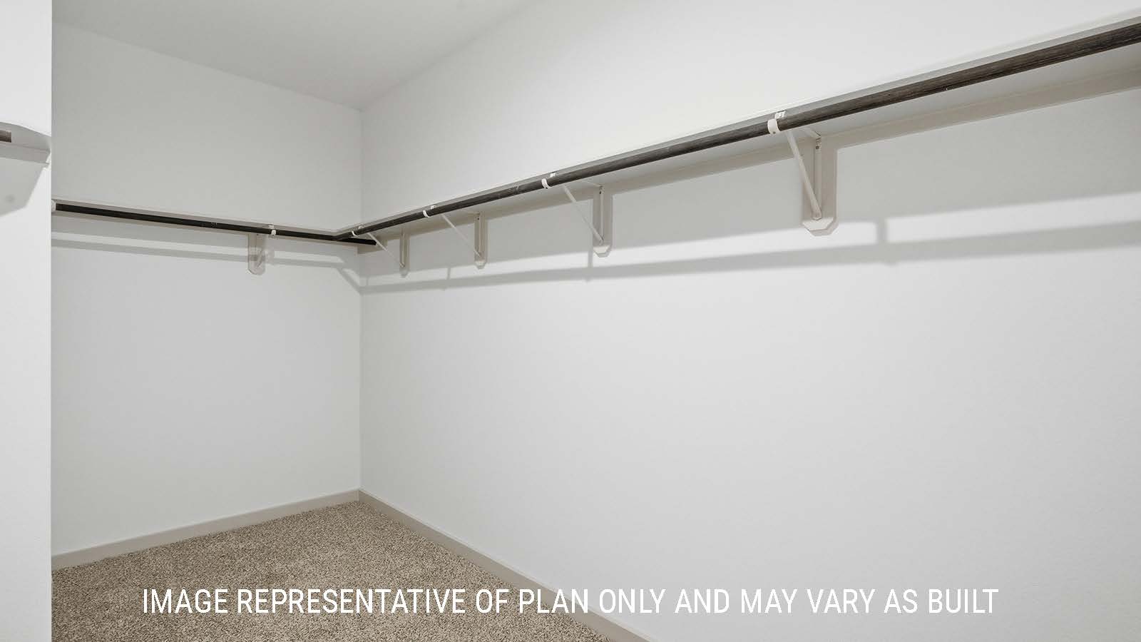 Mitchell primary bedroom closet with carpeted flooring and shelving for storage.