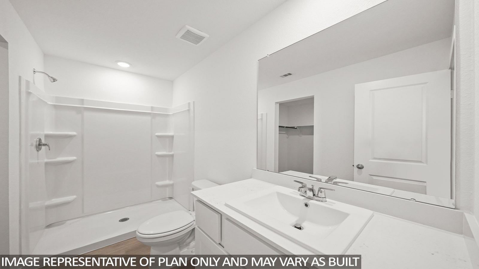 Dawson primary bathroom with vanity sink and walk-in shower.
