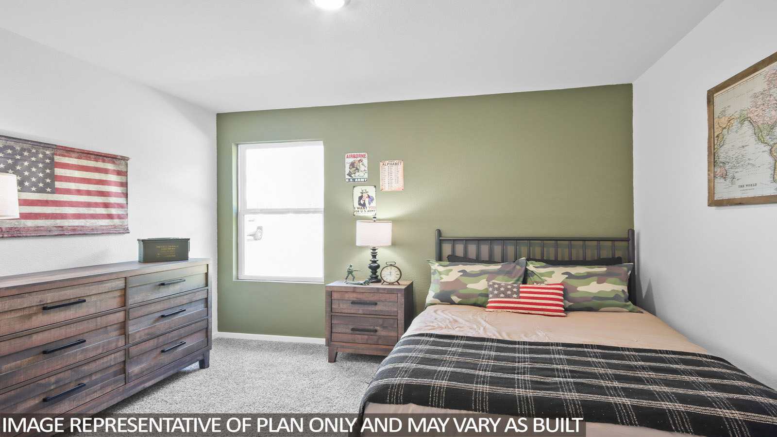 Austin secondary bedroom with carpeted flooring and window for natural lighting.