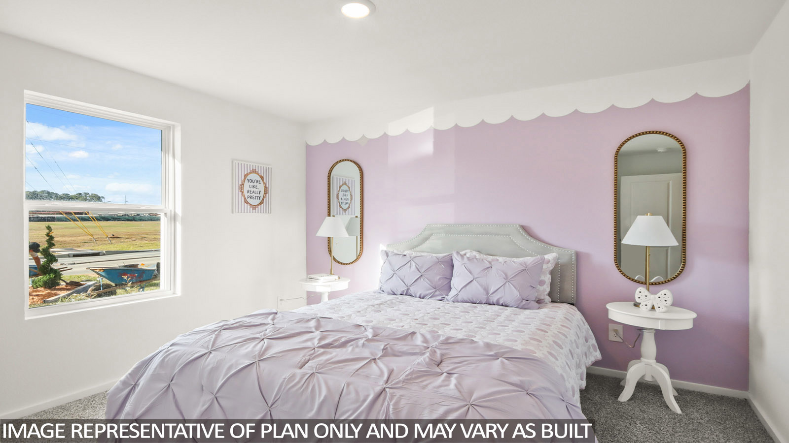 Austin secondary bedroom with carpeted flooring and window for natural lighting.