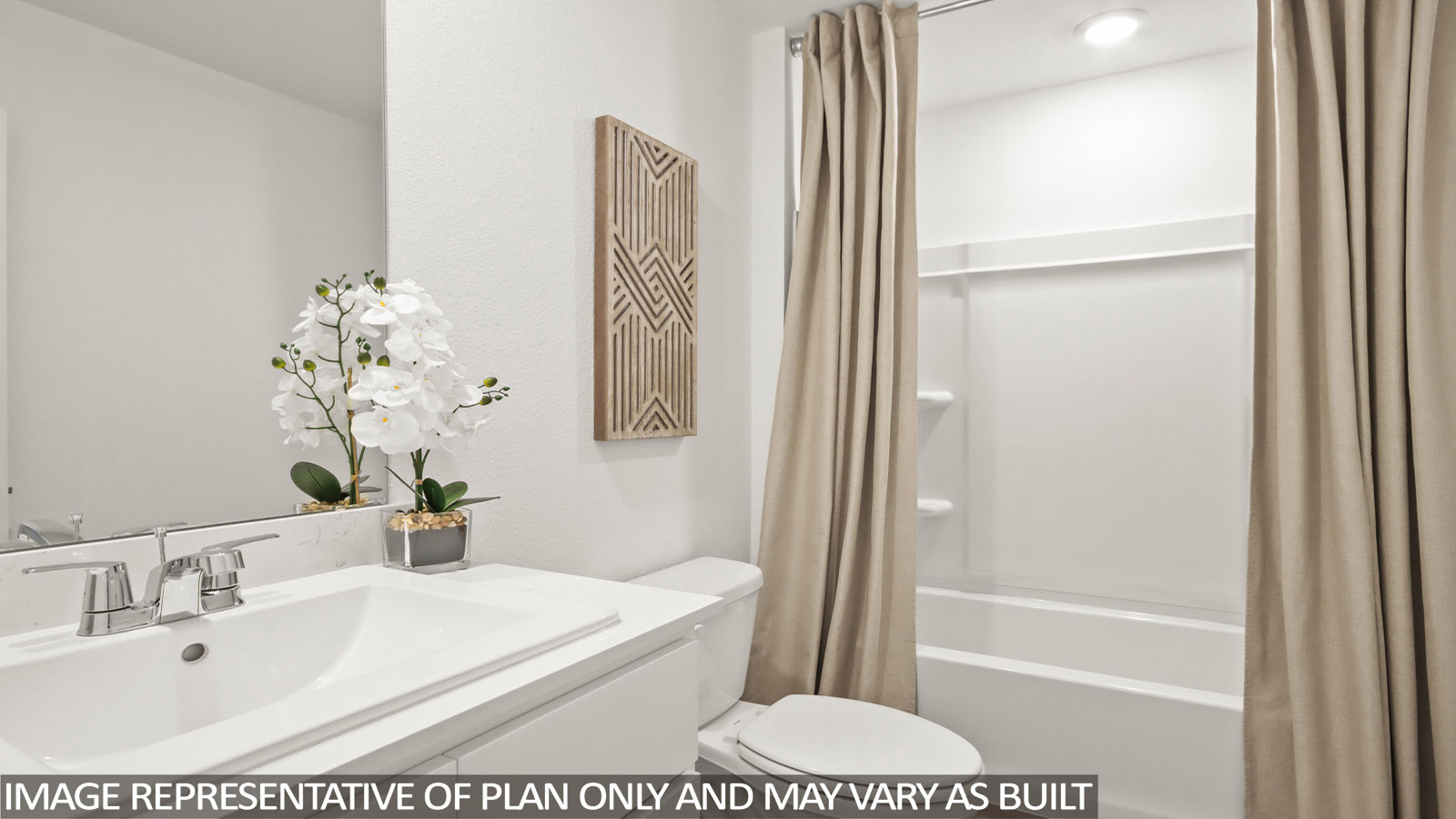 Austin secondary bedroom with vanity sink and shower and tub combo.