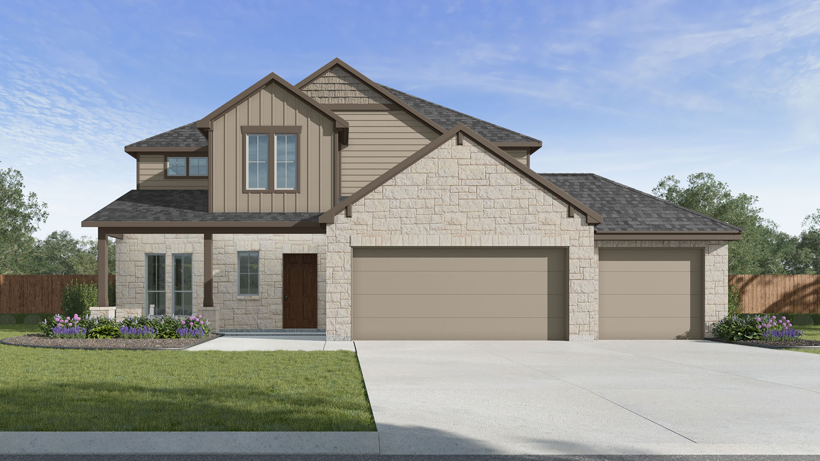 Walden H Elevation 3 Car Garage.