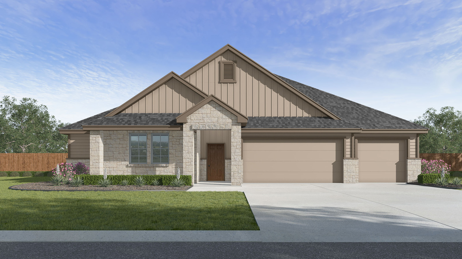 Berkshire H Elevation 3 Car Garage.