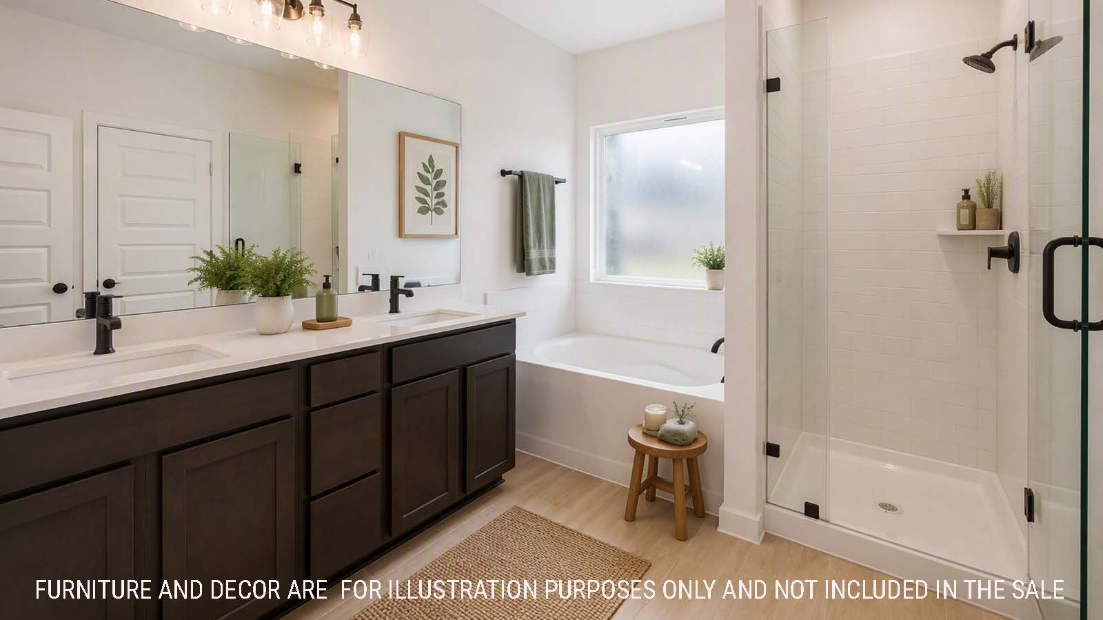 Newburgh primary bathroom with walk-in shower and garden tub.