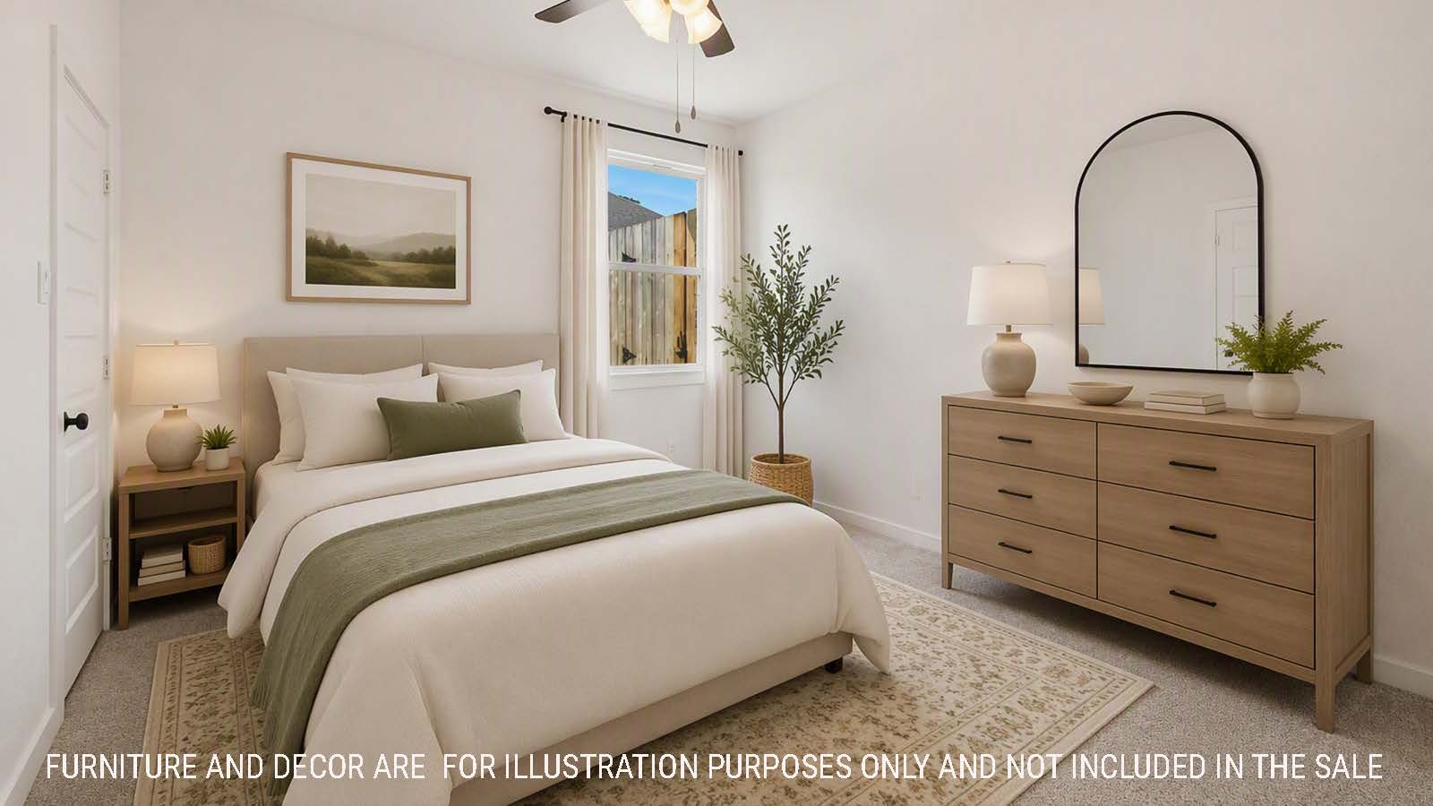 Newburgh secondary bedroom with carpeted flooring and windows for natural lighting.