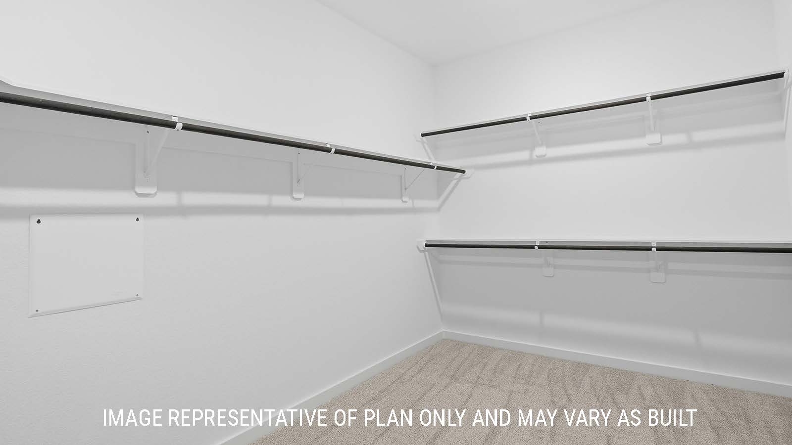 Waverley primary bedroom closet with carpeted flooring and shelving for storage.