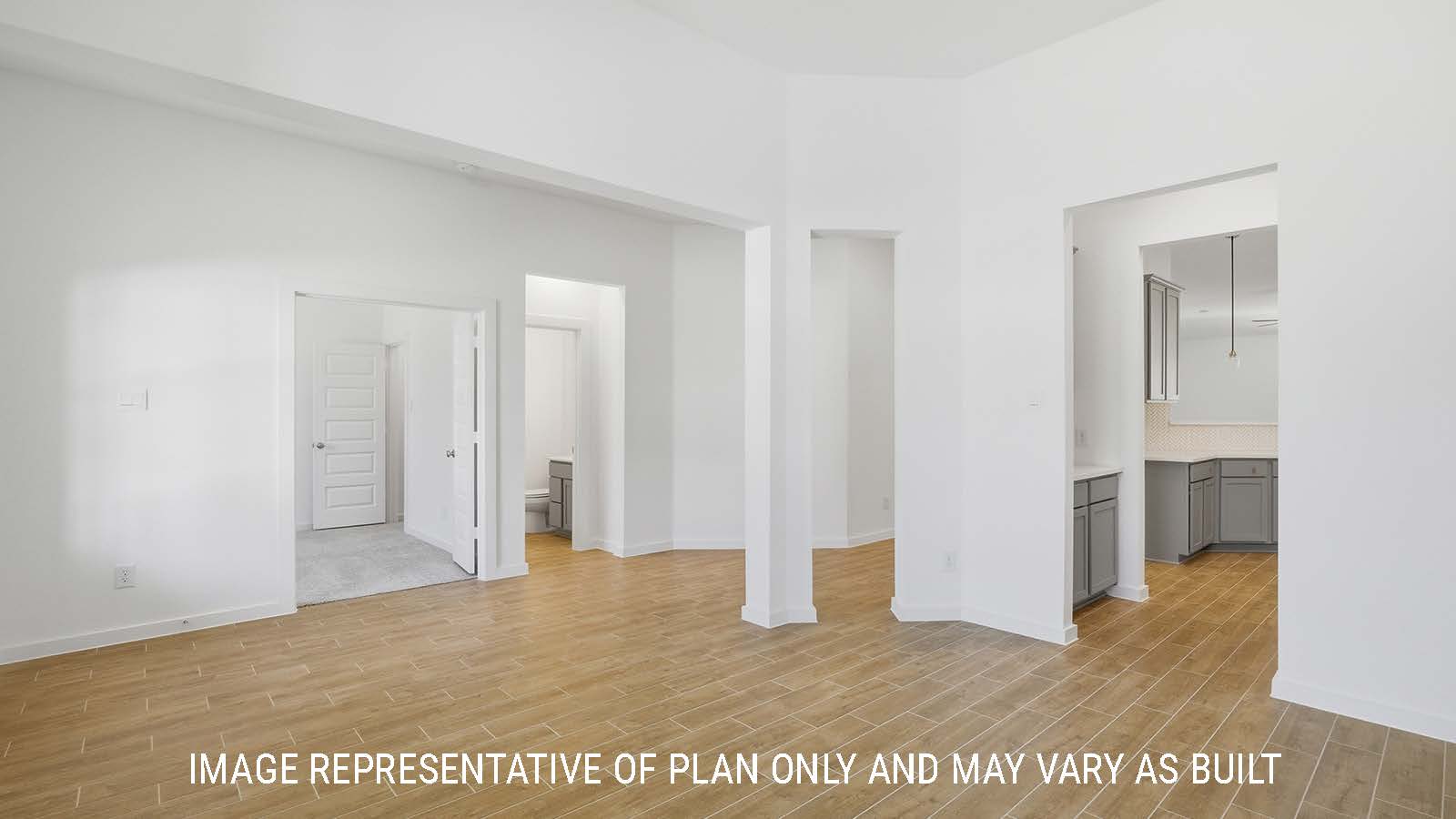 Waverley dining room with view of secondary bedroom and secondary bathroom and kitchen.