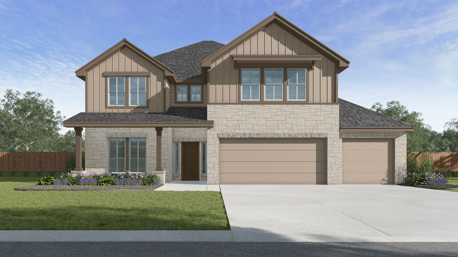 Woodsford H Elevation 3 Car Garage.