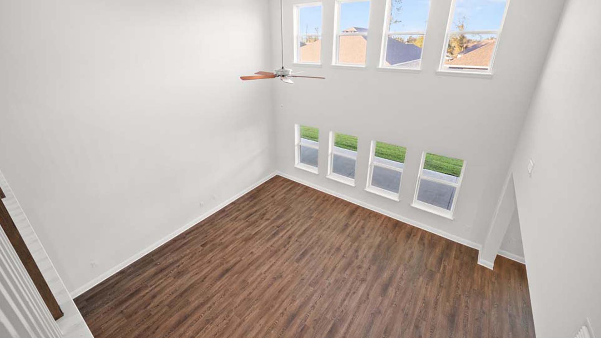 Second floor landing overlooking the main level living area