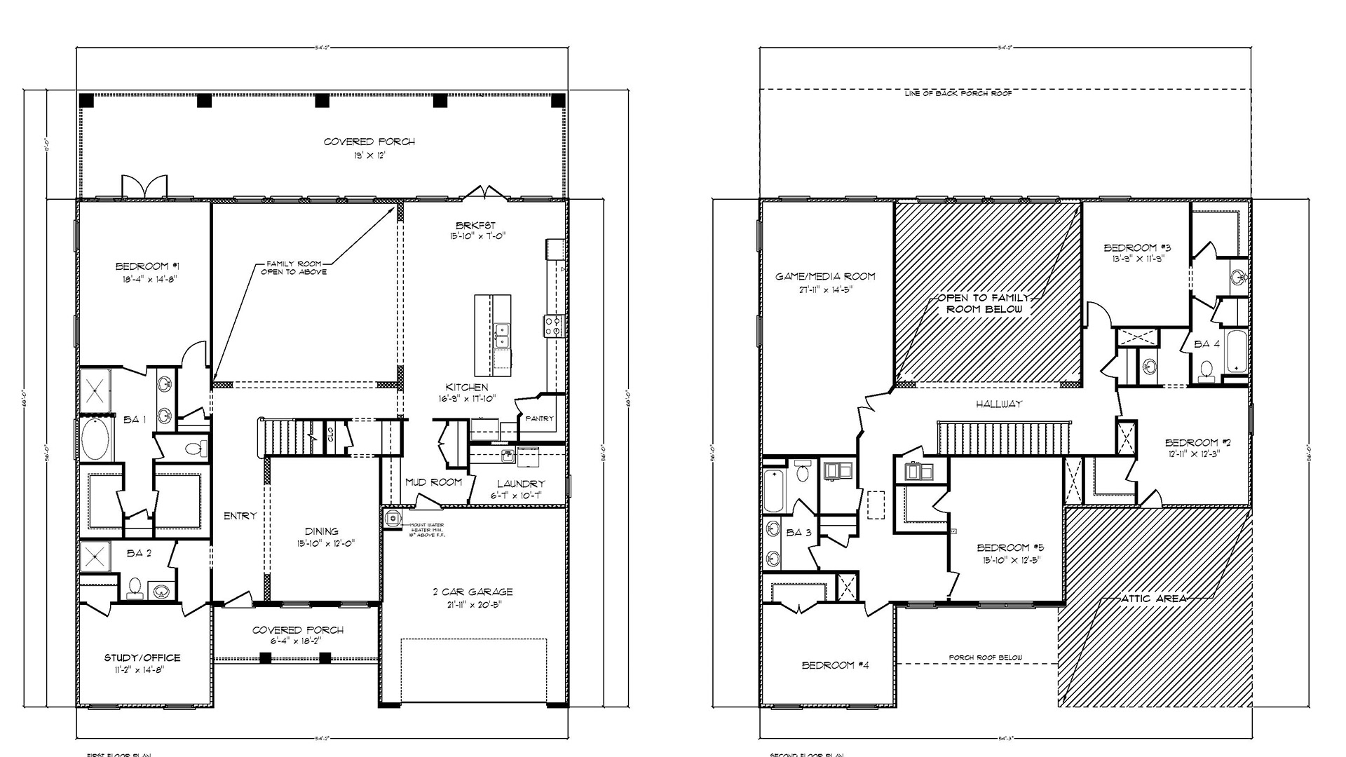 The Elliott floor plan with two stories and large covered back porch