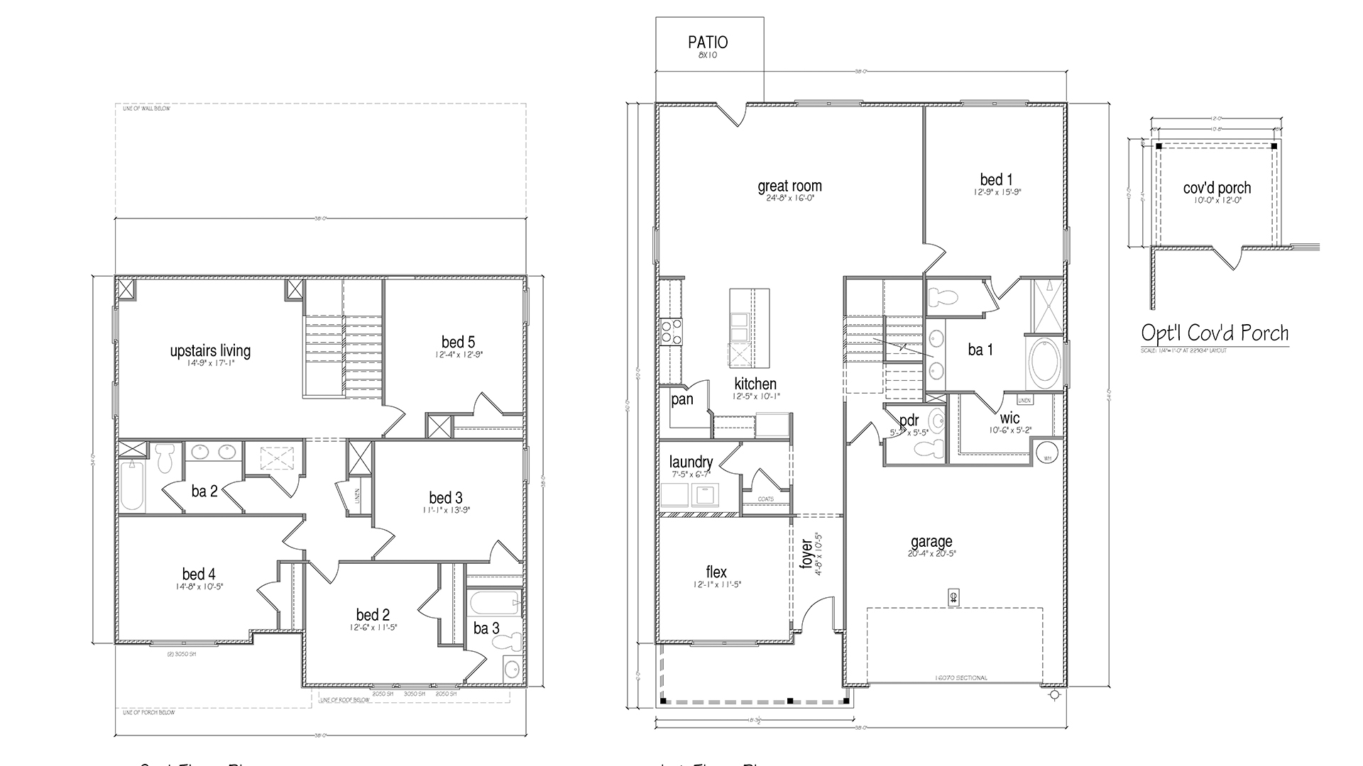Embry floor plan showing two stories with primary bedroom on main level