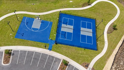 Overview of the basketball and pickleball courts