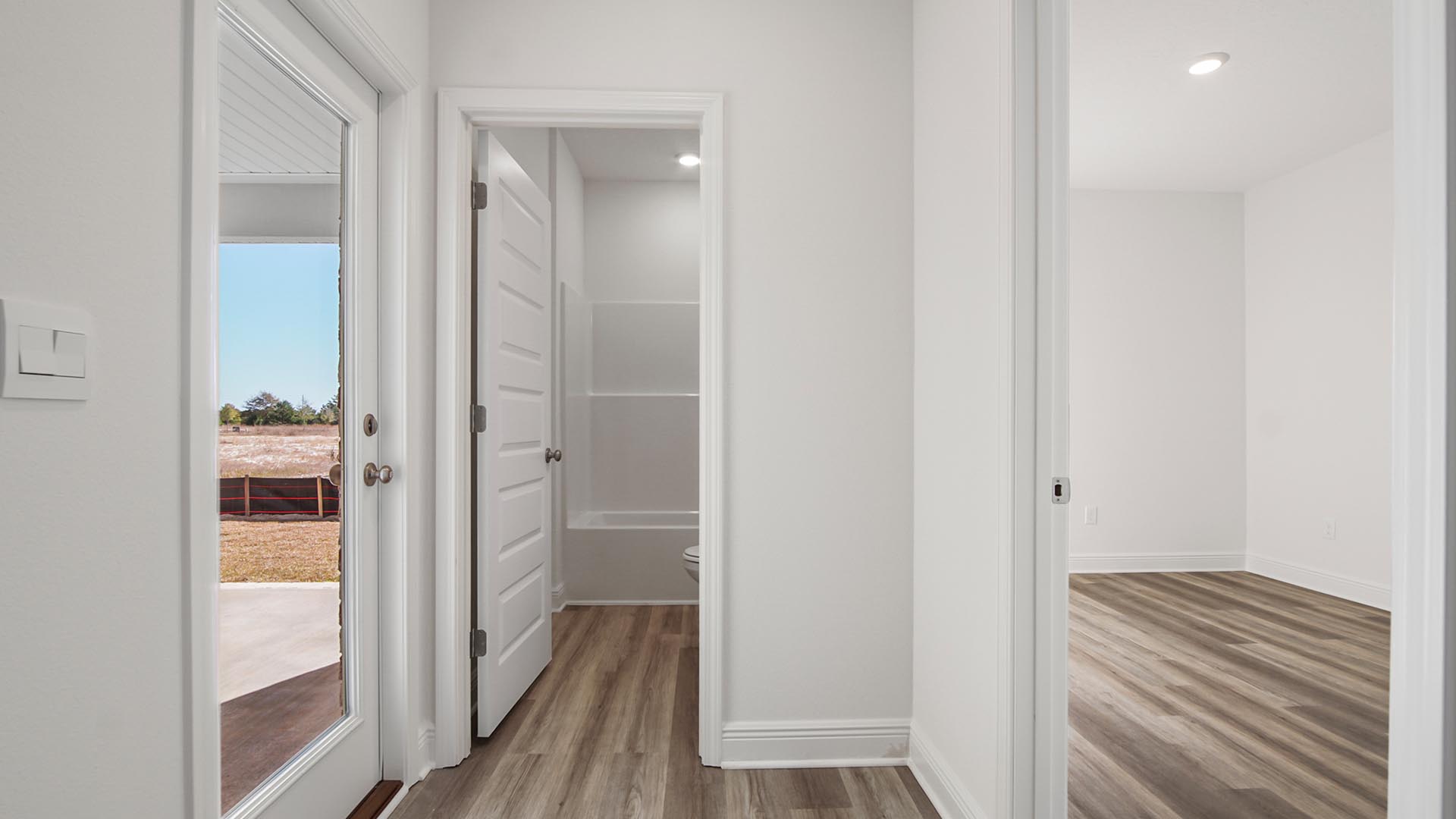 The Destin has a guest bedroom and full bathroom just off the breakfast and living area