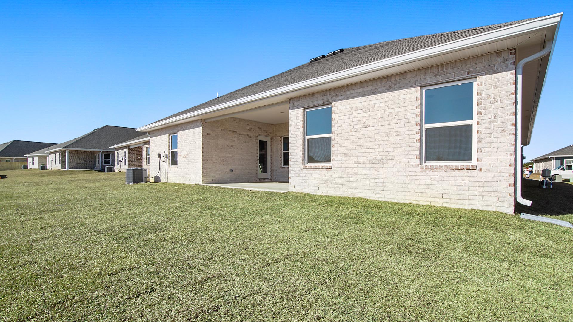 The Destin has a nice sized covered patio for a outdoor sitting or dining area