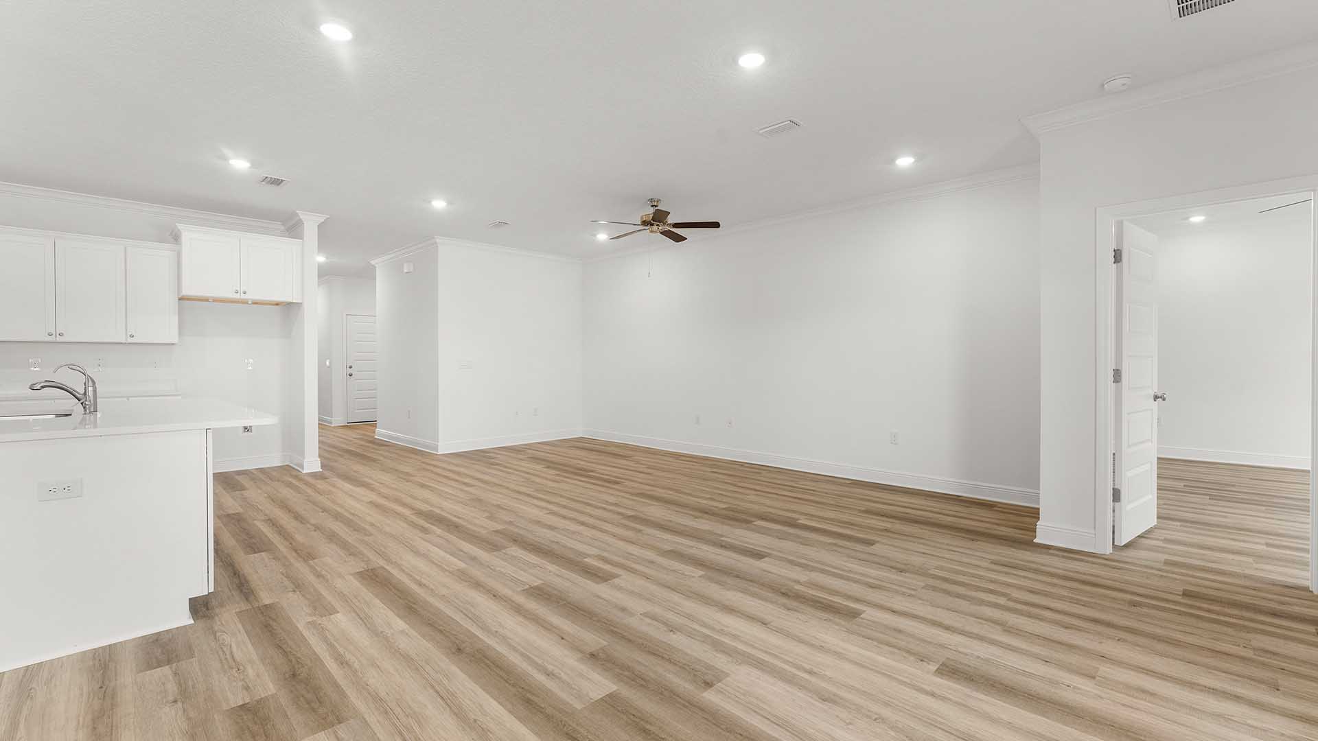 The primary bedroom is located off the living area