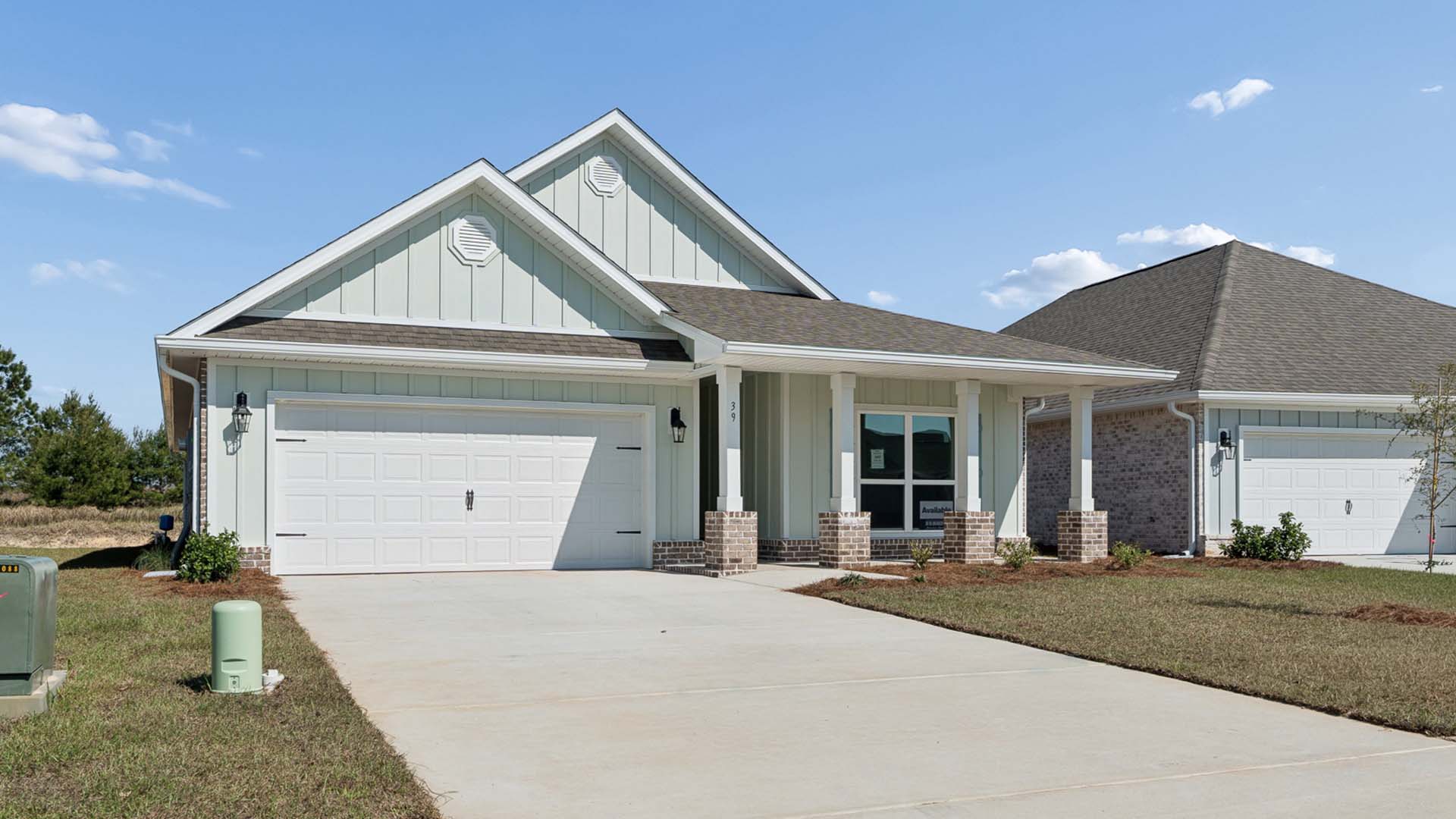Two car garage and covered front porch