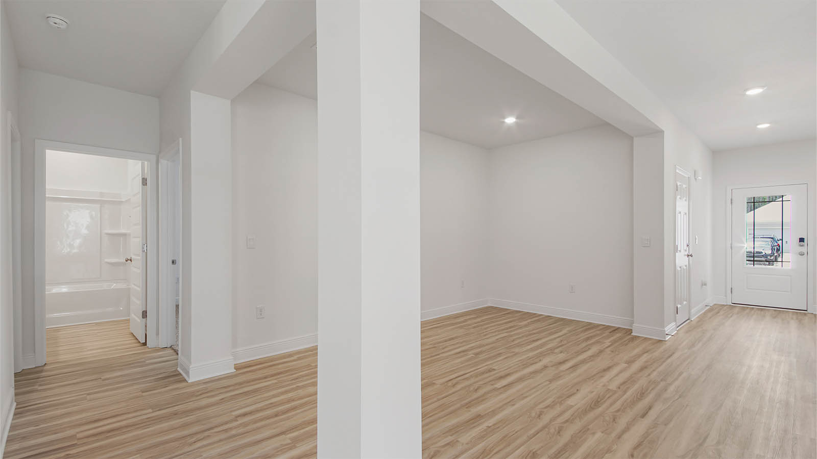 The dining area is located near bedroom four