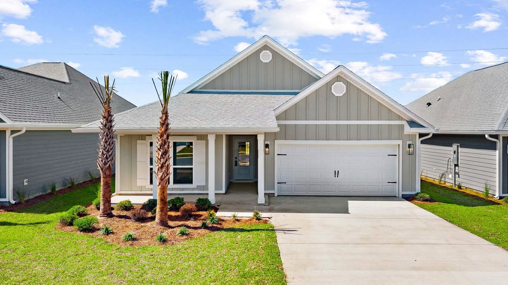 254 Dama Del Mar Way is under construction. Image shows a similar Delray at completion. Exexterior is Hardie siding and covered front patio