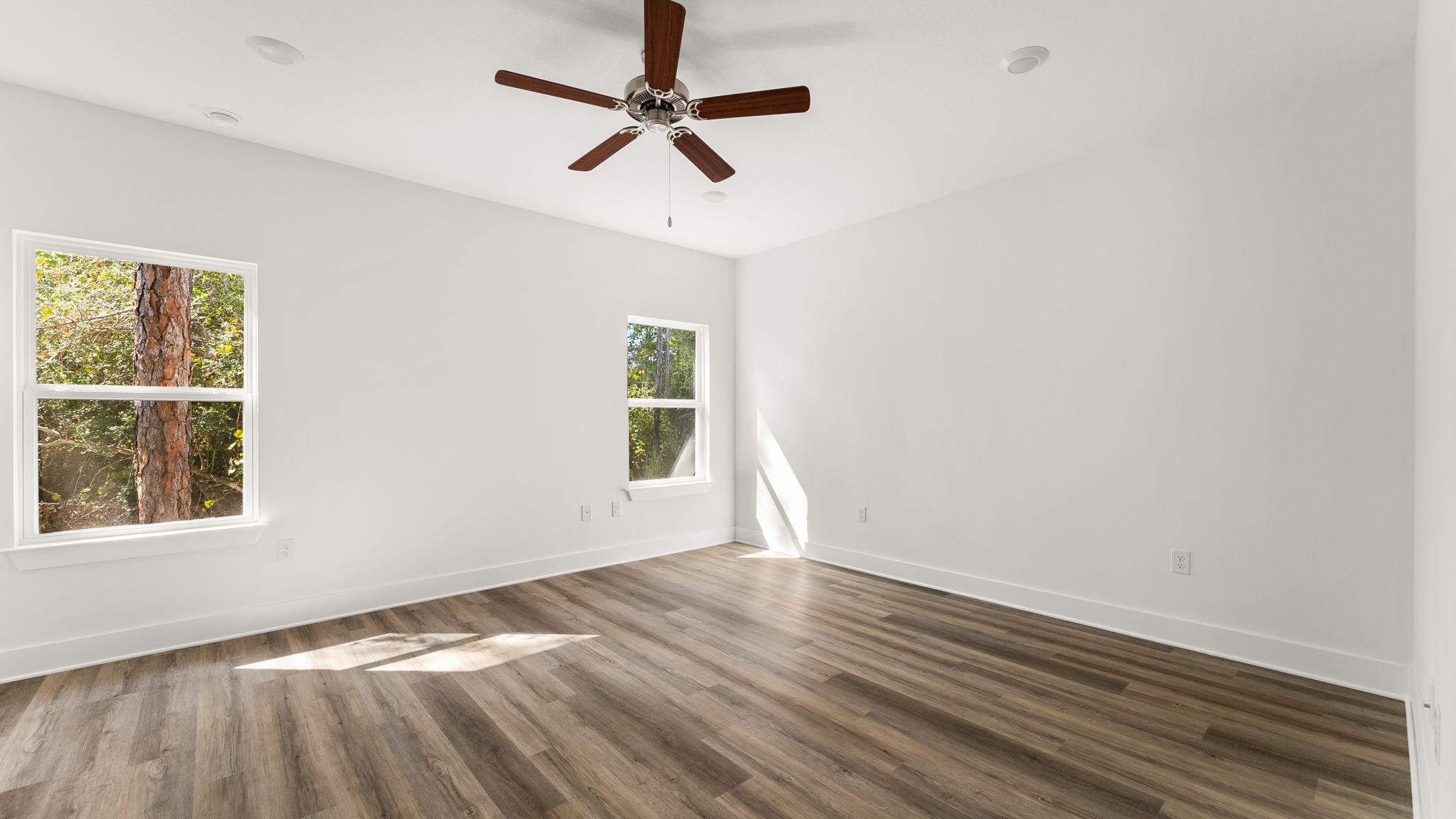 The primary bedroom is off the main living area