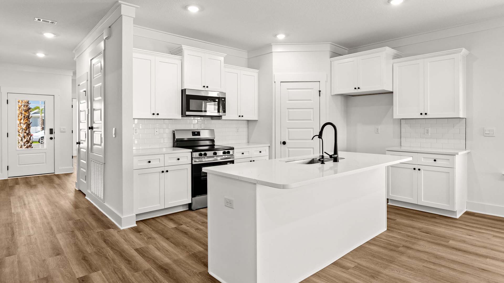 The kitchen island has space for bar seating