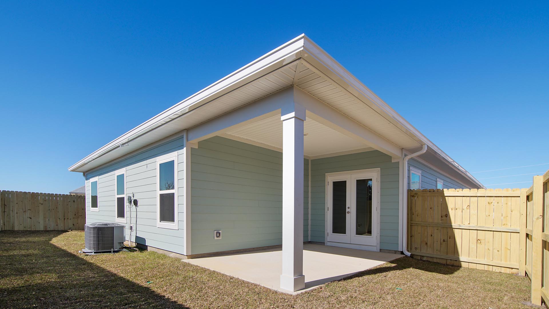 The back of the Kennedy has a covered patio
