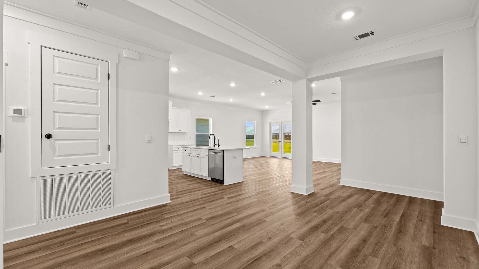Open living area with appointed dining room