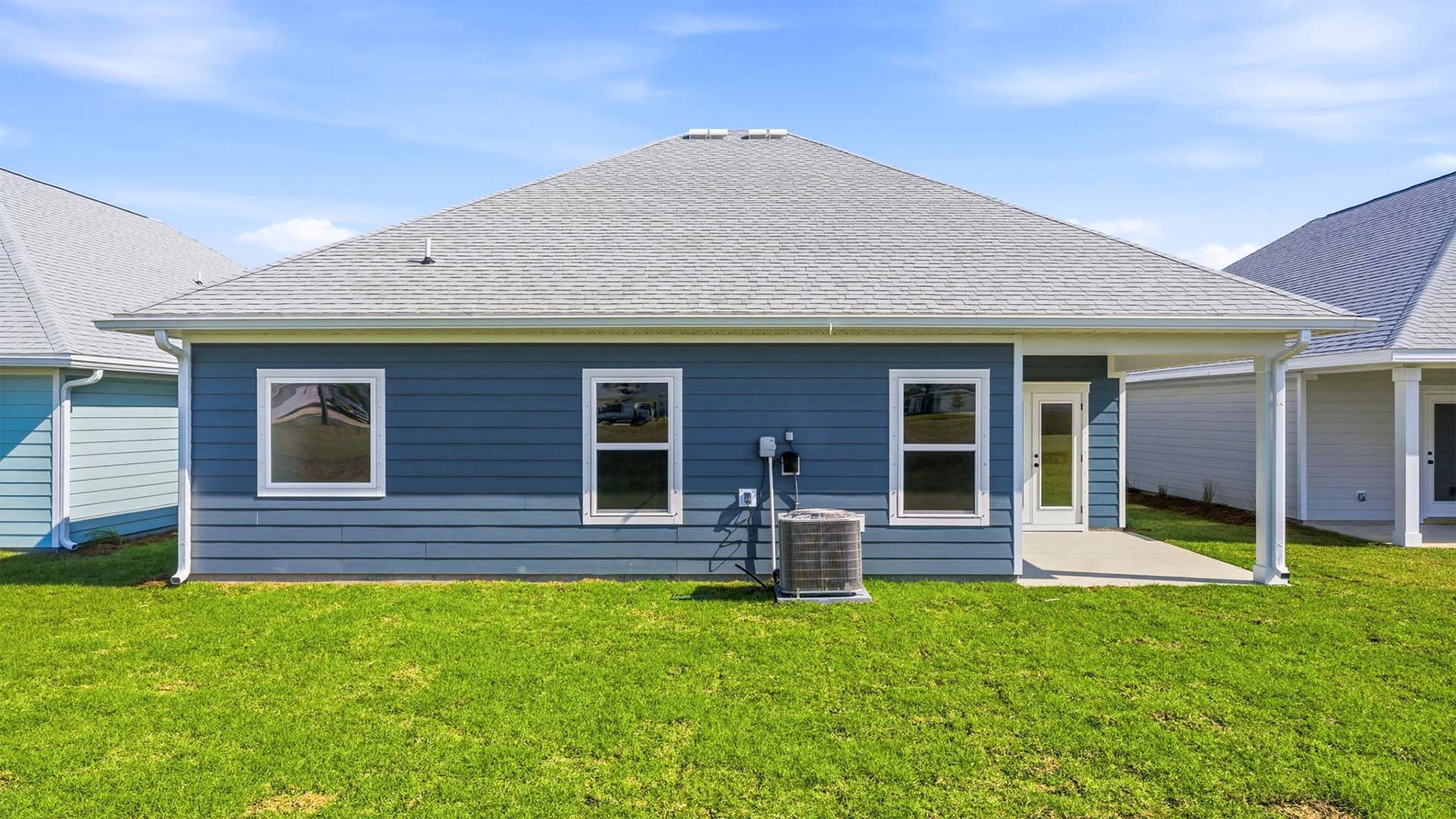 There is a covered back patio