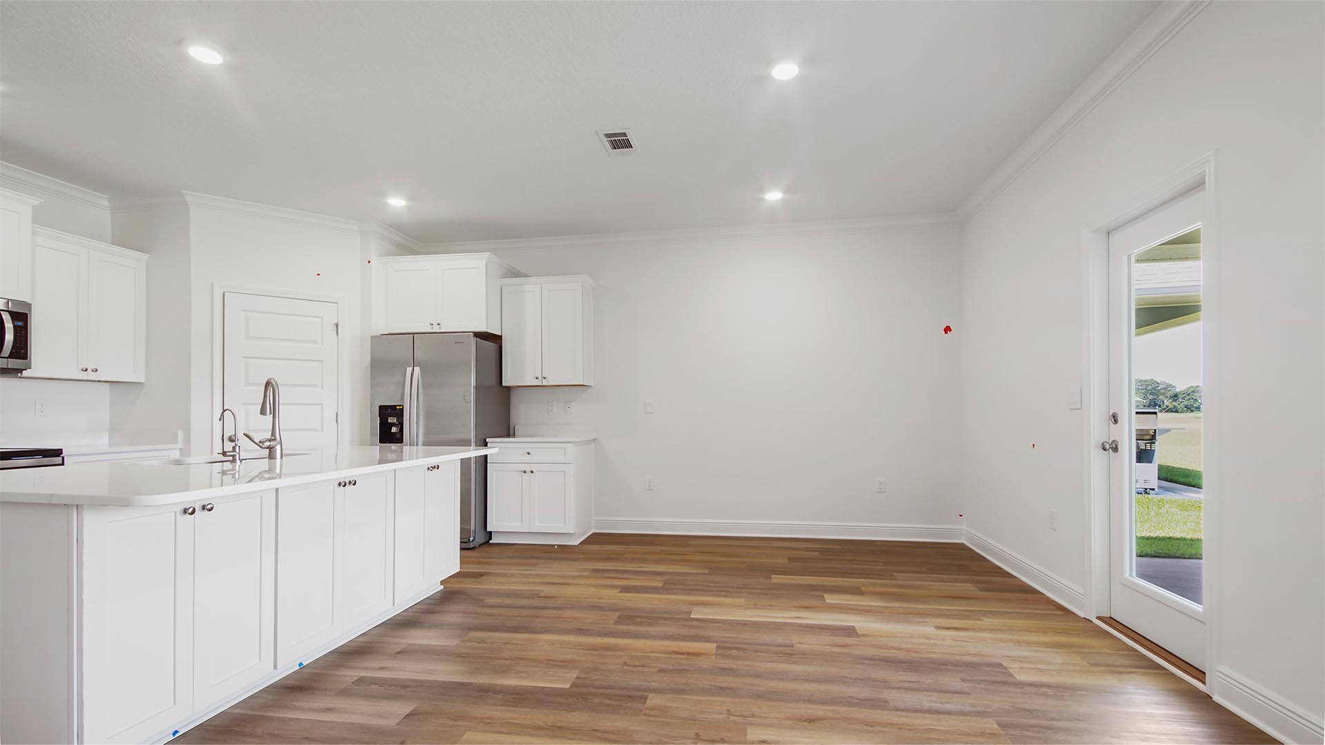 There is a dining area is located off the kitchen
