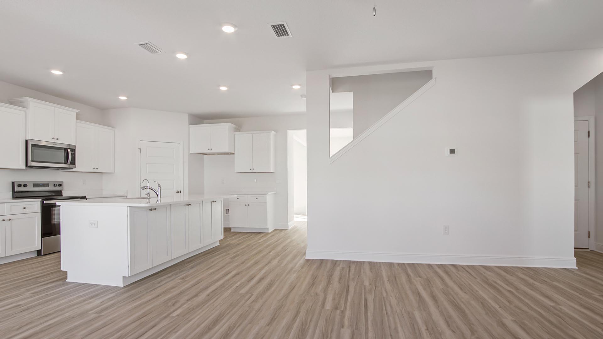 The kitchen island has space for bar seating